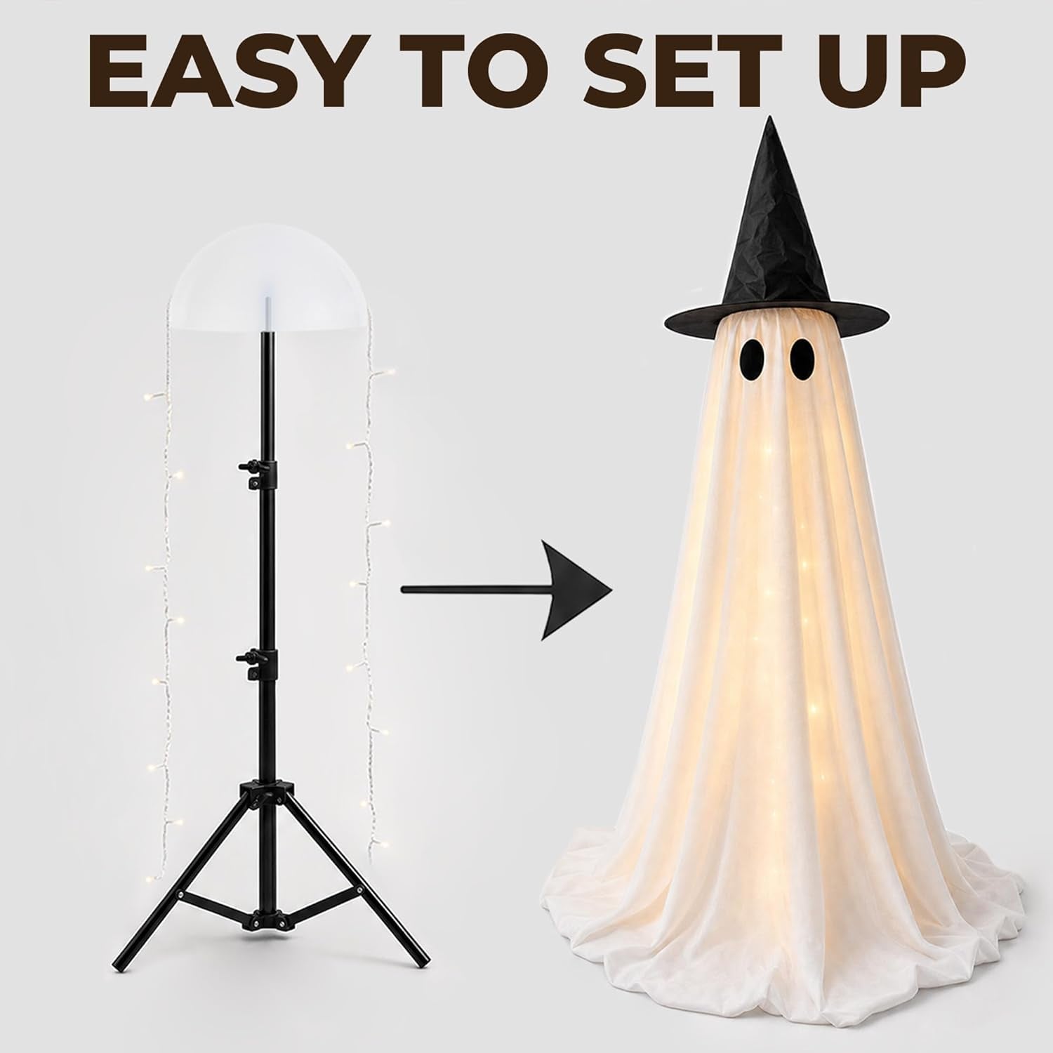 Halloween Decorations Indoor 2 Pack Light up Ghosts | Easy to Assemble,Adjustable Height,30 Lights,Durable Material,Great for Halloween Party,Porch,Mantel,Home Decor