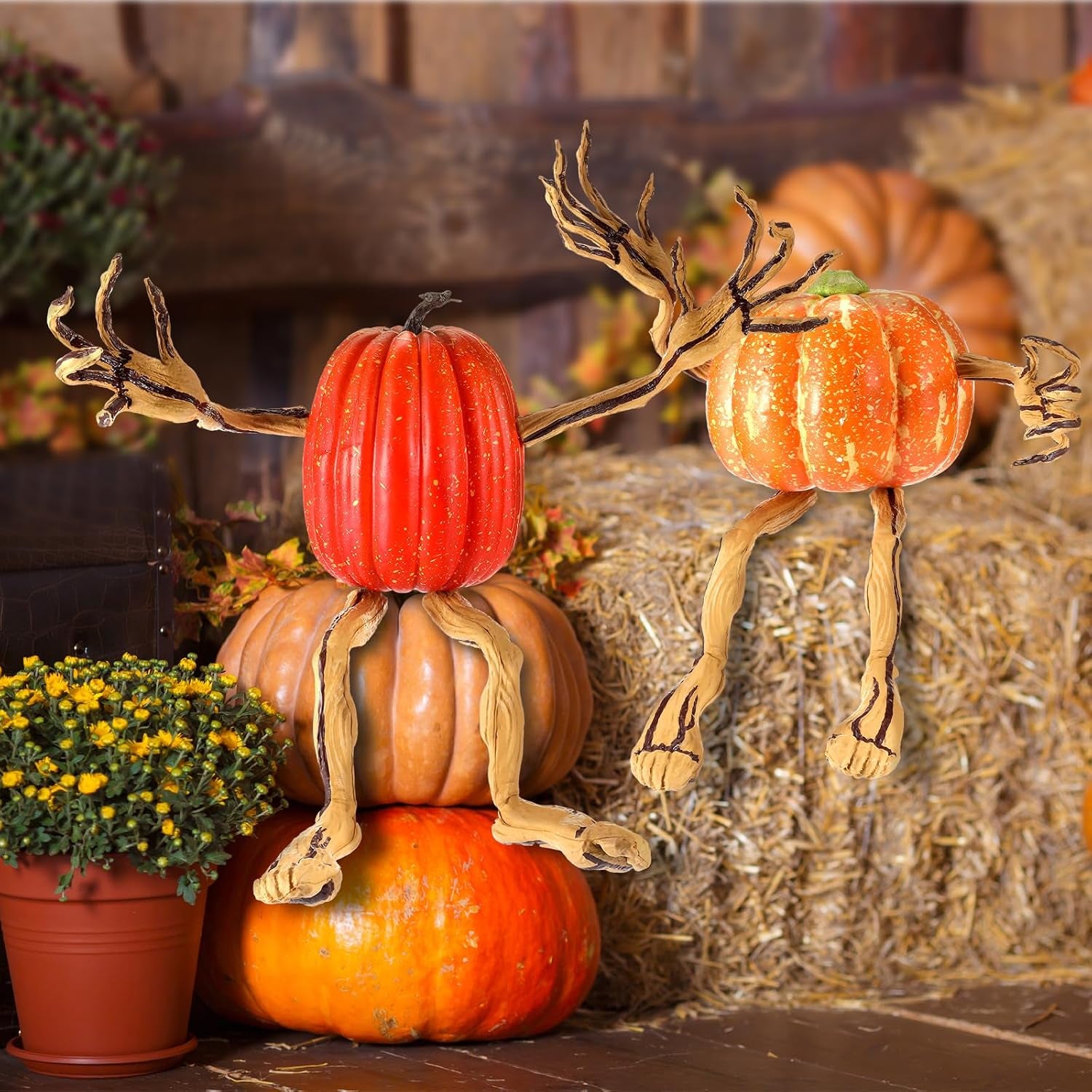 Set of 8 Bendable Pumpkin Arms and Legs Scary Outdoor Halloween Pumpkin Decor Spooky Vine Design Halloween Outdoor Decorations for outside Porch Yard