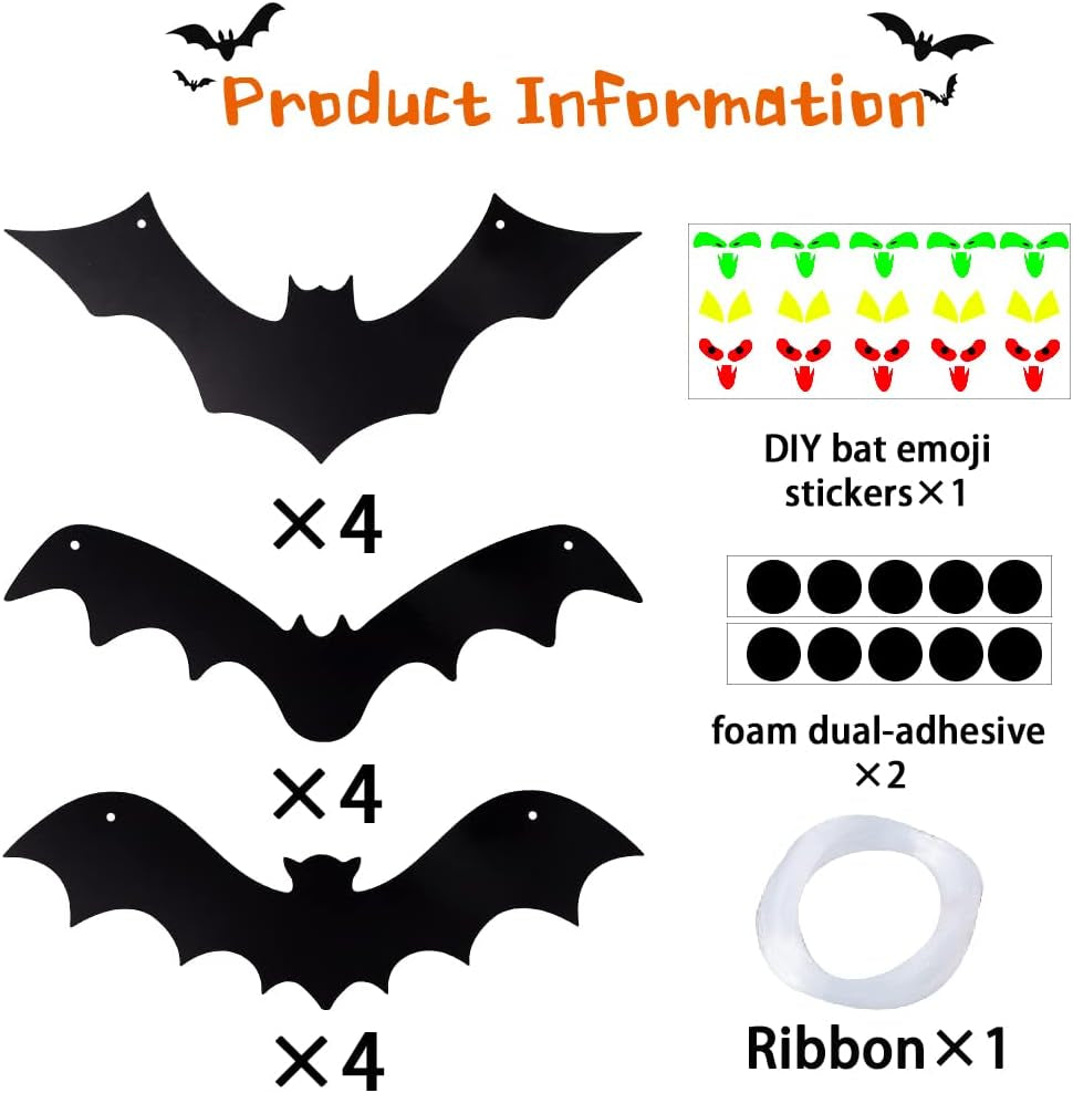 Halloween Hanging Bats for 12PCS 3D Halloween Yard Outdoor Decoration | 3 Styles Realistic Scary Large Fake Black Hanging Flying Bat Spooky for Halloween Indoor Sign Lawn Decorations