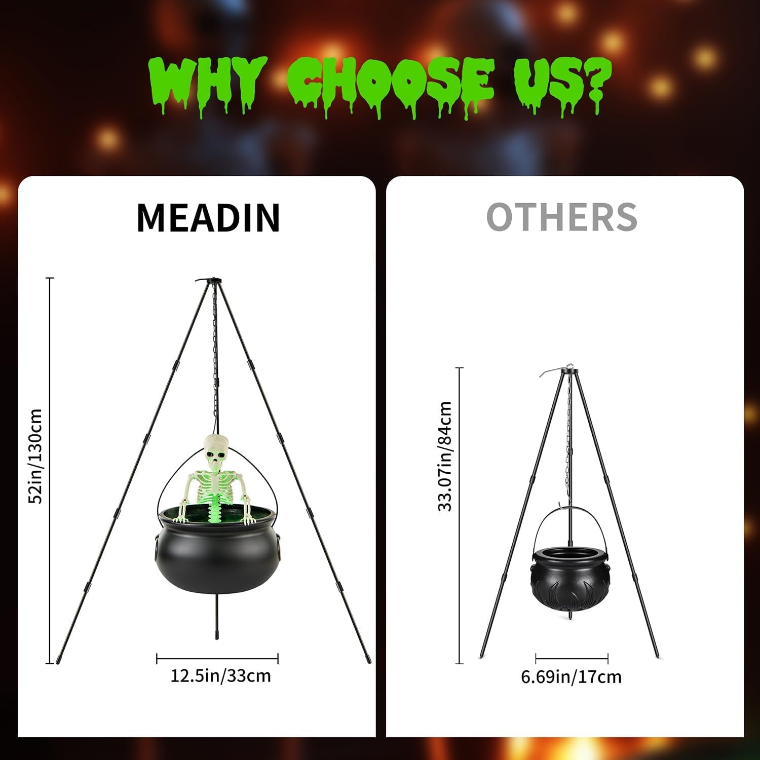 Halloween Decorations Outdoor Witch Cauldron Tripod with Fog Maker & Skull | 52-Inch Tall Display, Green Light Mist Effect, Large Cauldron & Skeleton, Stable Setup for Porch Yard Lawn Halloween Scenes