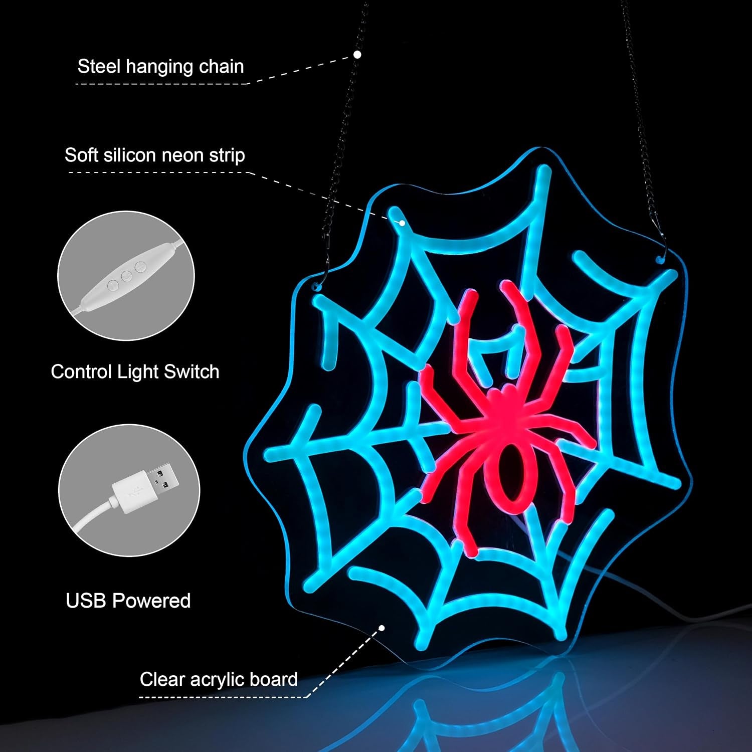 14X14 Inch Spider Neon Sign Art Wall Lights for Beer Bar Club Bedroom Hotel Pub Cafe Wedding Birthday Party Gifts