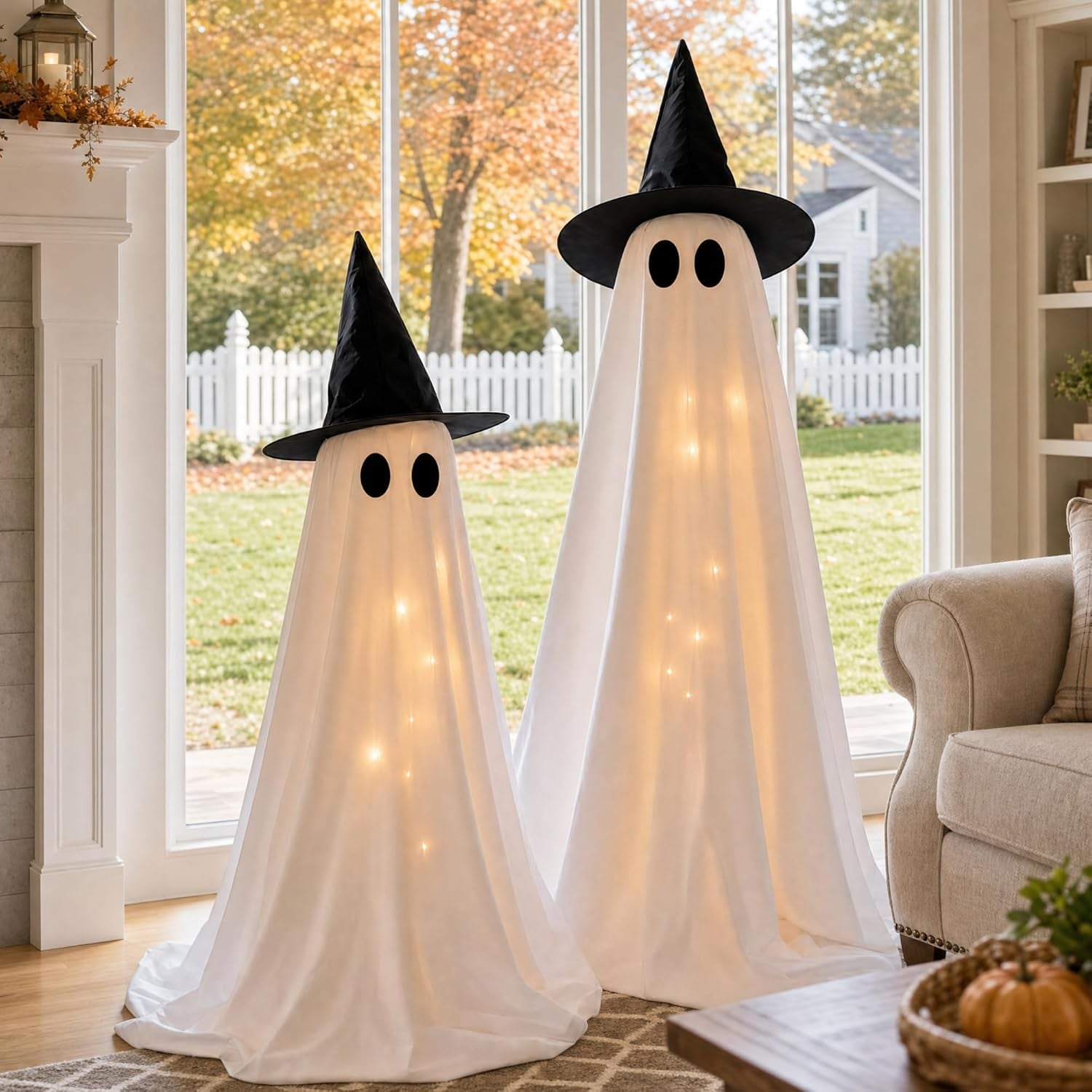 Halloween Decorations Indoor 2 Pack Light up Ghosts | Easy to Assemble,Adjustable Height,30 Lights,Durable Material,Great for Halloween Party,Porch,Mantel,Home Decor