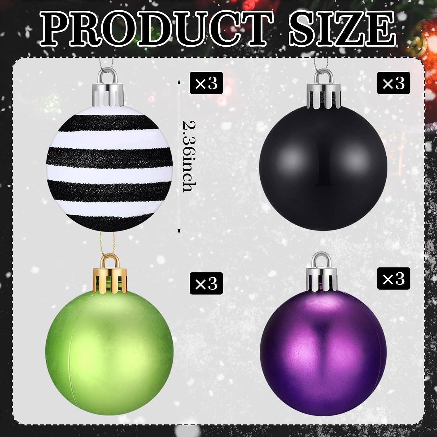 12 Pcs Halloween Ball Ornaments 2.36 Inch Black Purple Green Stripe Hanging Ball Ornaments Halloween Tree Decoration for Nightmare Party Christmas Decoration Supplies