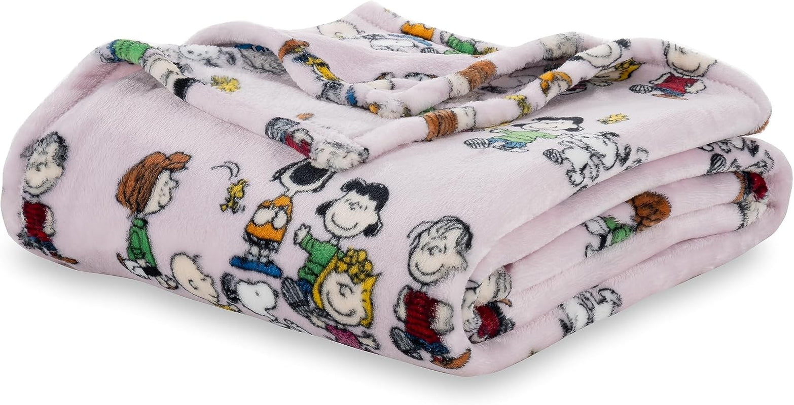 Peanuts® Velvetloft® Cute Character Snoopy Plush Throw Blanket,Snoopy and Woodstock Fall Birds & Leafs Orange,Throw 55 in X 70 in (Official Peanuts® Product)
