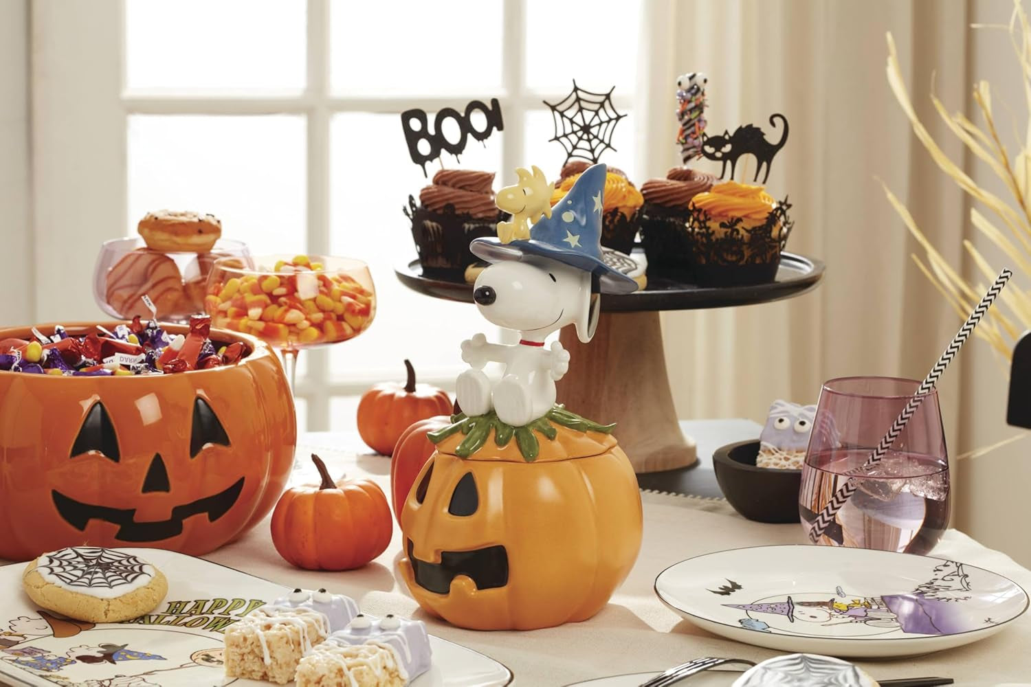 Great Pumpkin Halloween Accent Plates, Appetizer Plate Set for 4 | Porcelain, Hand Wash Recommended | Also Great as a Halloween Dessert Plate for Salad or Bread, Salad Plates