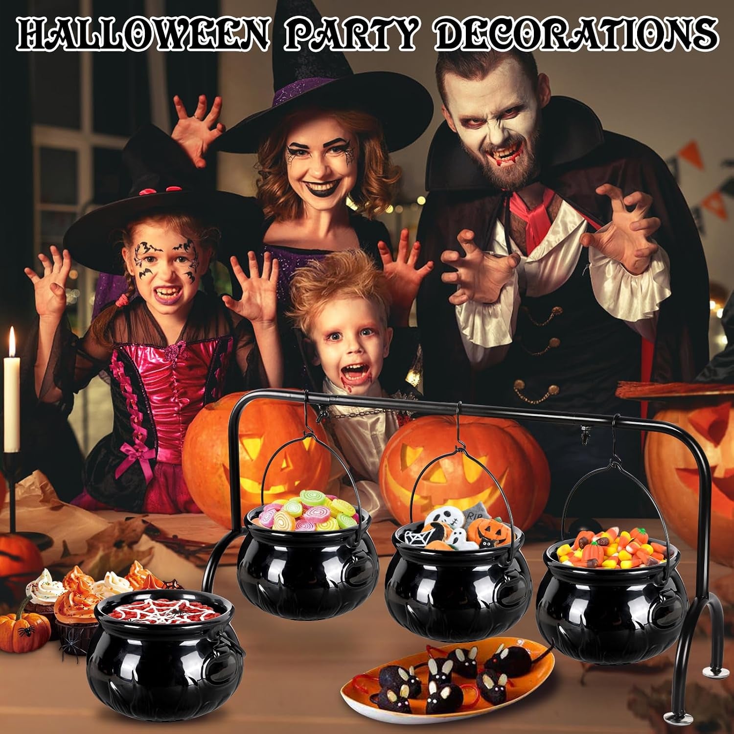 Halloween Party Decorations, 3 Ceramic Witches Cauldron Serving Bowls Set | Halloween Decorations Hocus Pocus Witch Decor Bowl Serving Cauldron for Party Supplies Home Kitchen Outdoor Indoor Decoration