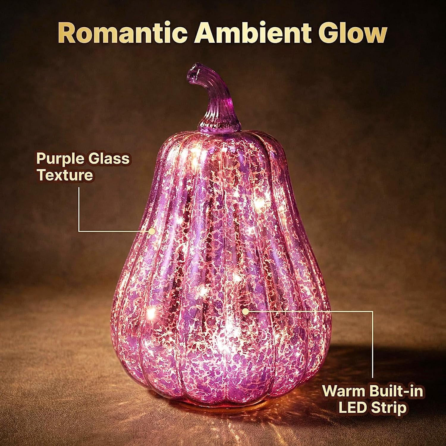 Mercury Glass Pumpkin Lights with Timer Fall Halloween Thanksgiving Decor | Battery Led Pumpkin Lamp Lighted Glass Pumpkin Purple Starry Night Pumpkins Autumn for Home Office Table Porch Decor or Gifts