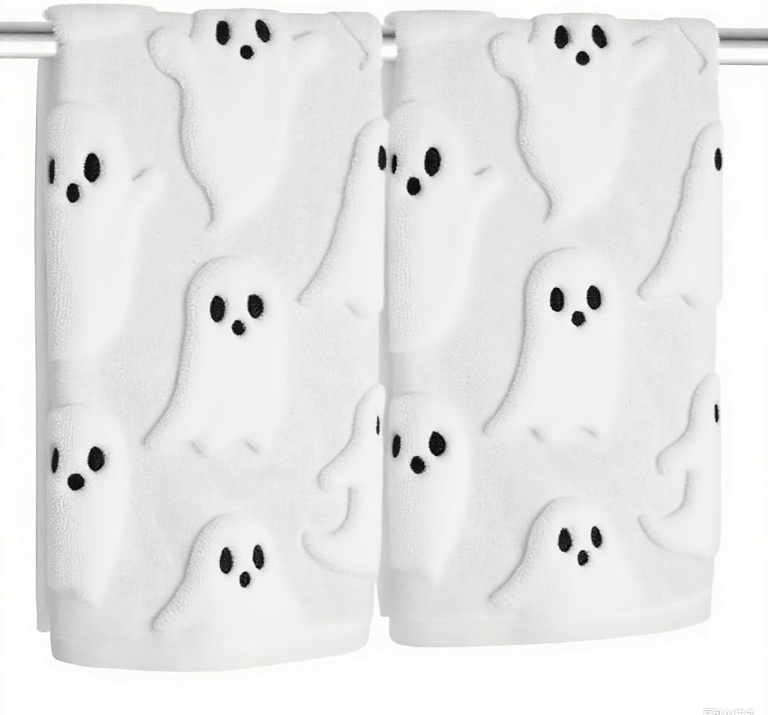 2 Pack Halloween Hand Towels 100% Cotton Jacquard Skeleton Halloween Kitchen Towels White Bathroom Towels Set Seasonal Bathroom Decor(Beige Skeleton, Halloween)