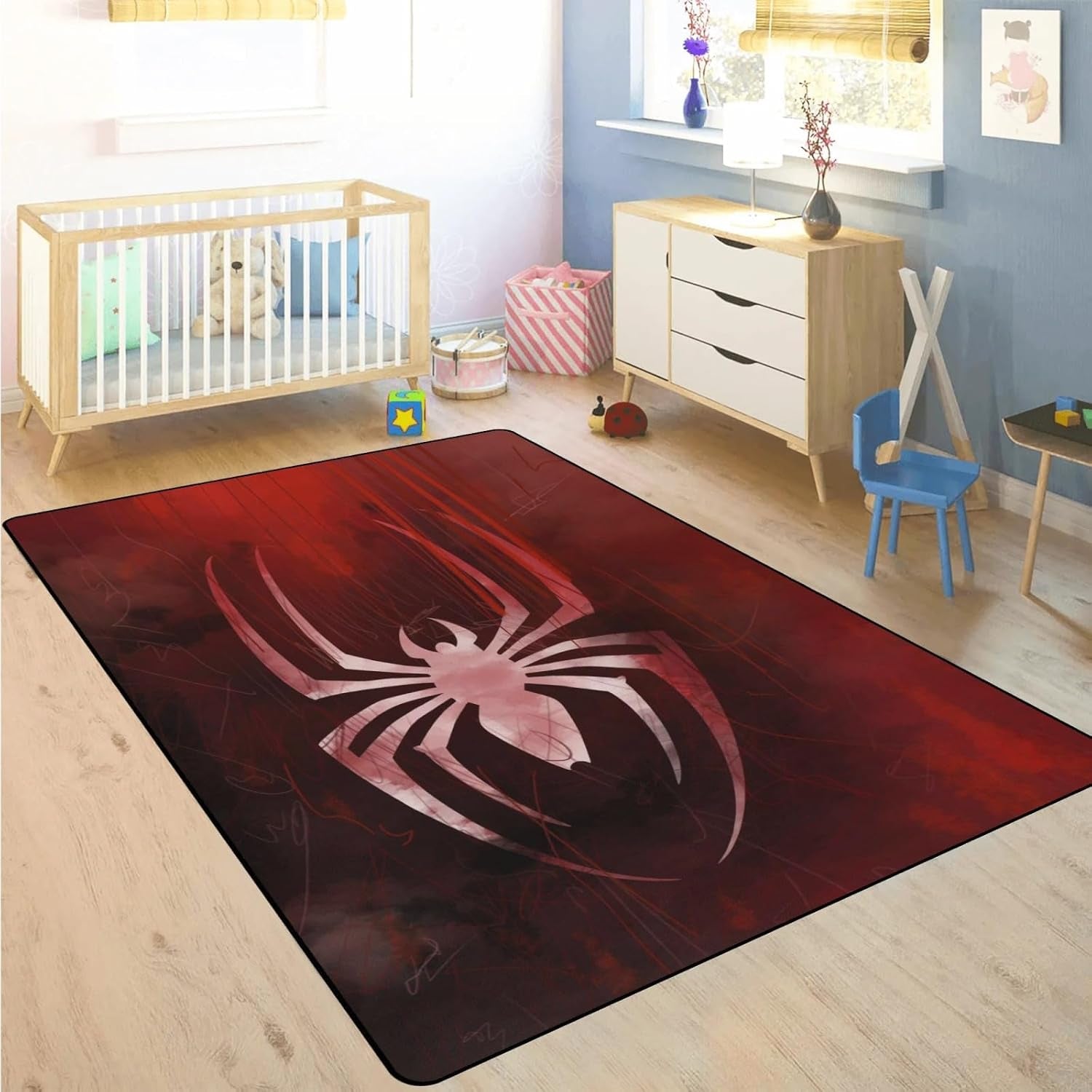 Red Spider Area Rug White Spider Symbol Carpet Modern Graphic Hallway Popular Rug Unique Home Decor Floor Mat for Kids Room Living Room Bedroom Playroom Rugs 2' X 3'