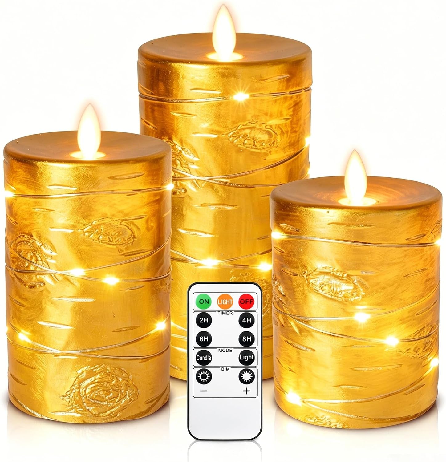 5 Pack Red Real Wax Flameless Taper Candles, Lifelike Flickering LED Candles with Copper String Lights, Battery Operated Candles with Remote for Holiday Wedding Home Decor