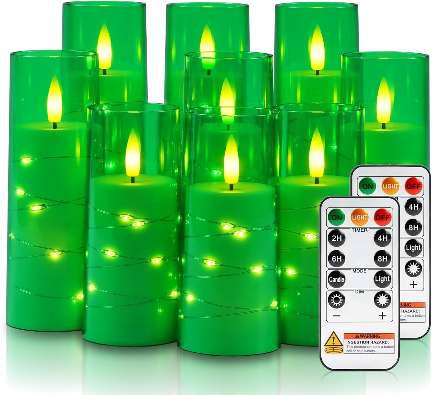 Flameless Candle with Remote Timer – 9 Flickering Acrylic Battery Operated LED Pillar Candles with Embedded Star String for Halloween, Home Decor, and as a Gift (Orange)
