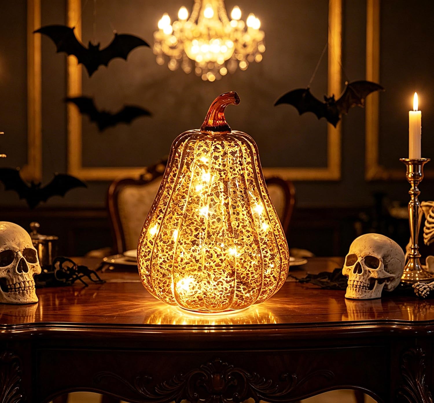 Fall Decorations for Home,Mercury Glass Pumpkin Lights with Timer, Battery Operated Led Pumpkin Lights,Light up Glass Pumpkin, Ideal for Halloween Fall Decor, Thanksgiving Decorh:8.5" (Coffee)