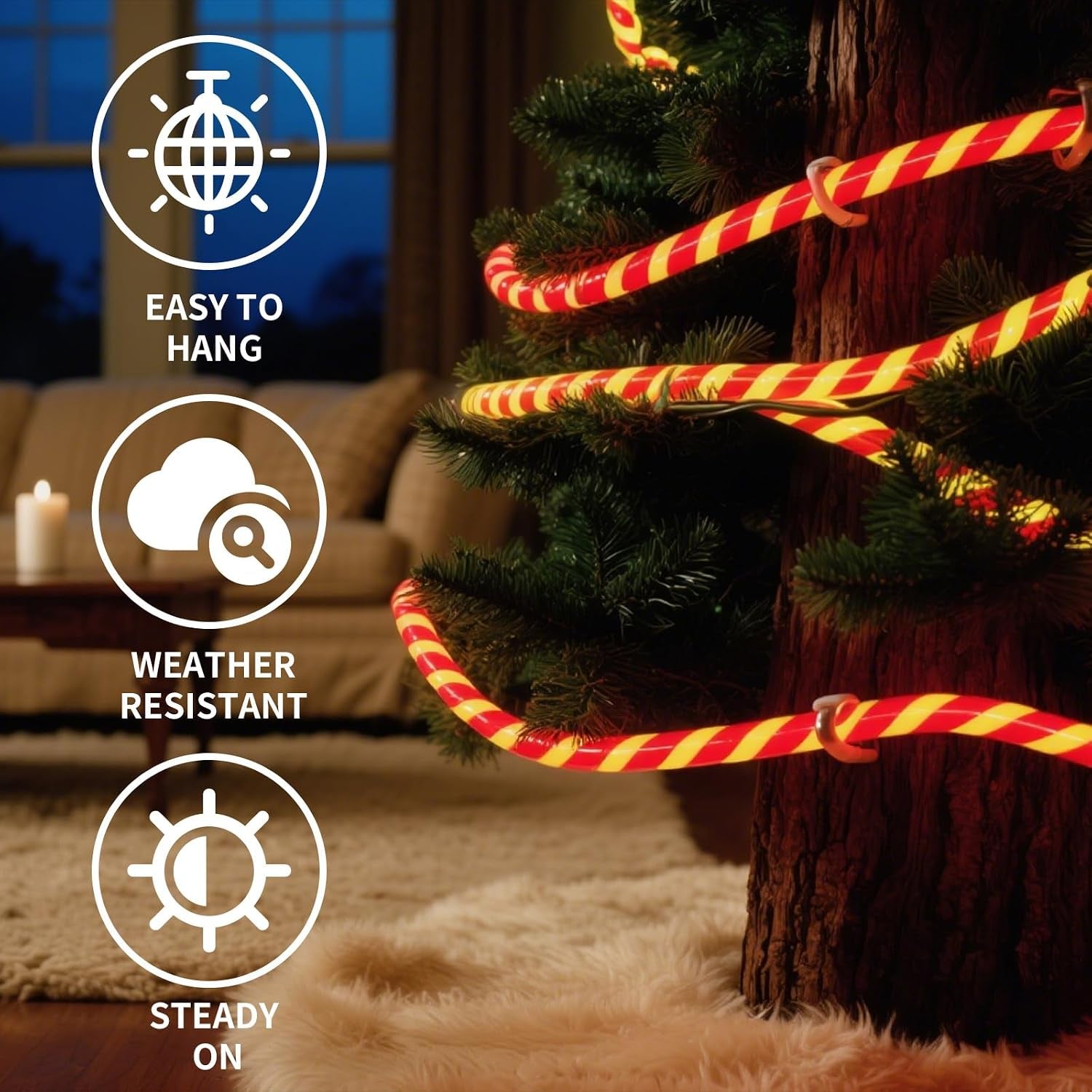 360 LED Christmas Candy Cane Rope Lights, 40FT Waterproof Xmas Tree Light, Connectable Tube Light Plug in for Indoor Outdoor Garden Yard Holiday Wedding Festival Party Decoration