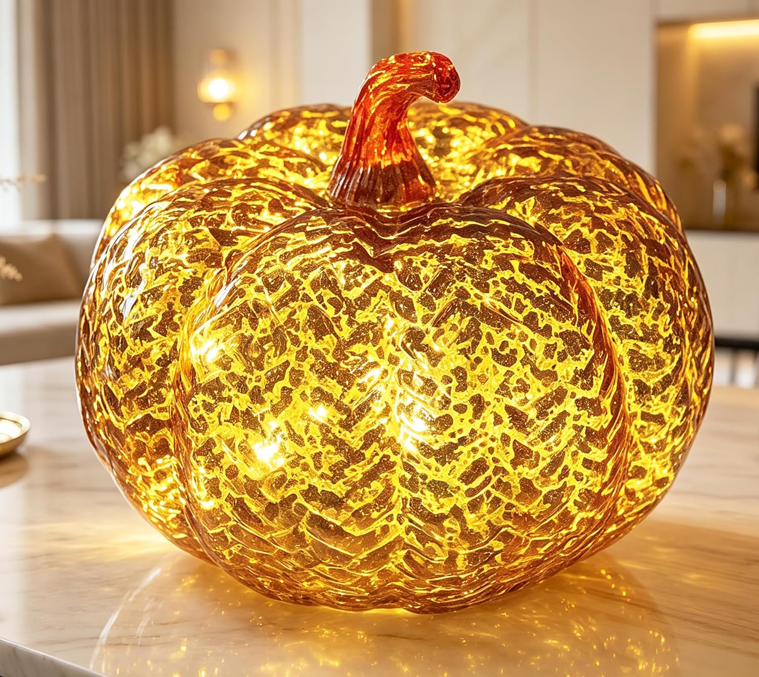 Mercury Glass Light up Pumpkin Light with Timer, with 10 Led Lights Inside,Battery Operated Led Pumpkin Light,Ideal for Halloween Fall Decoration, Thanksgiving Rustic Decor(Gold)