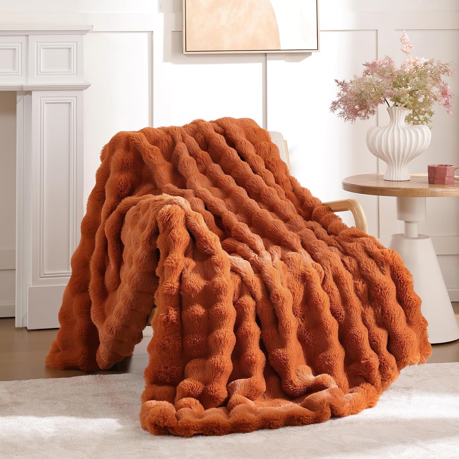 Faux Rabbit Fur Throw for Couch - Black Bubble Blanket 50"X60" | Fluffy Plush Fuzzy Throw for Sofa & Bed, Super Soft Cozy Comfrt Blanket, Luxury Aesthetic Black Decor Gift for Women