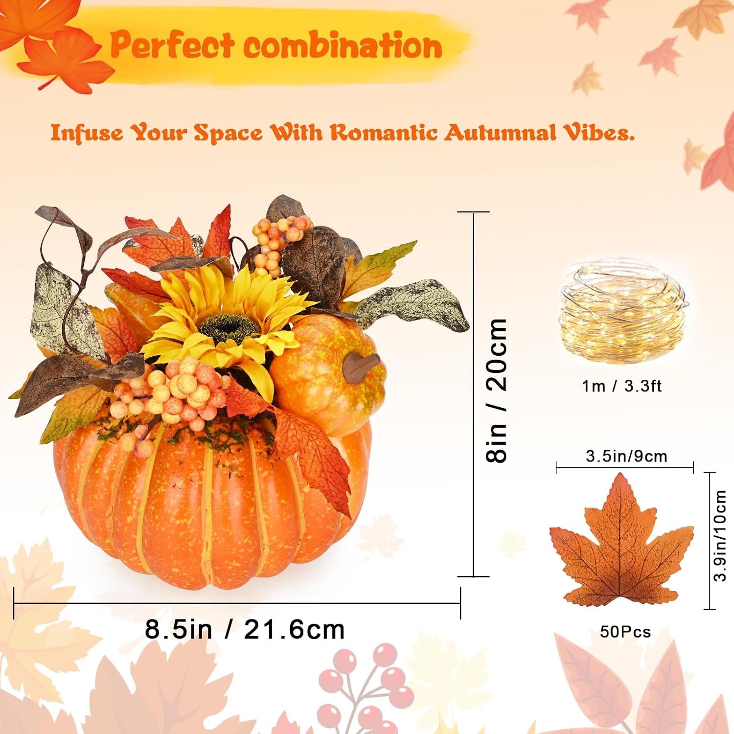 Fall Decor, Fall Centerpieces for Tables, Fake Pumpkin Decorations, Artificial Pumpkins for Decorating, Faux Fall Decorations for Home Table Thanksgiving Halloween Indoor Outdoor Porch Bathroom
