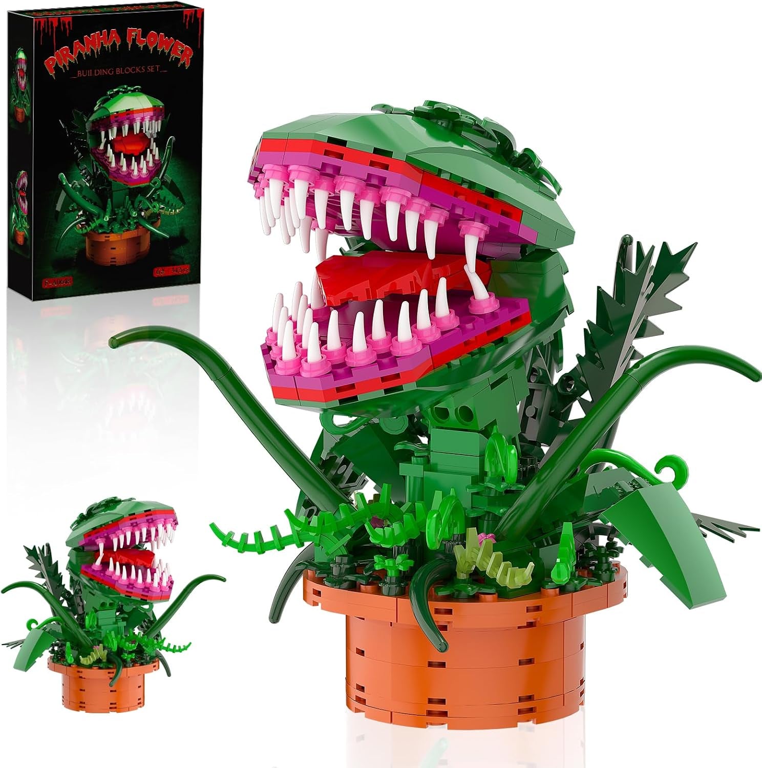 Audrey 2 Cannibal Flower Building Block Set, Little Shop of Horrors Piranha Plant with Openable Mouth Toy Collection, Gift Birthday, Halloween, Holiday, for TV Fans, Kids 6+, (342 PCS)