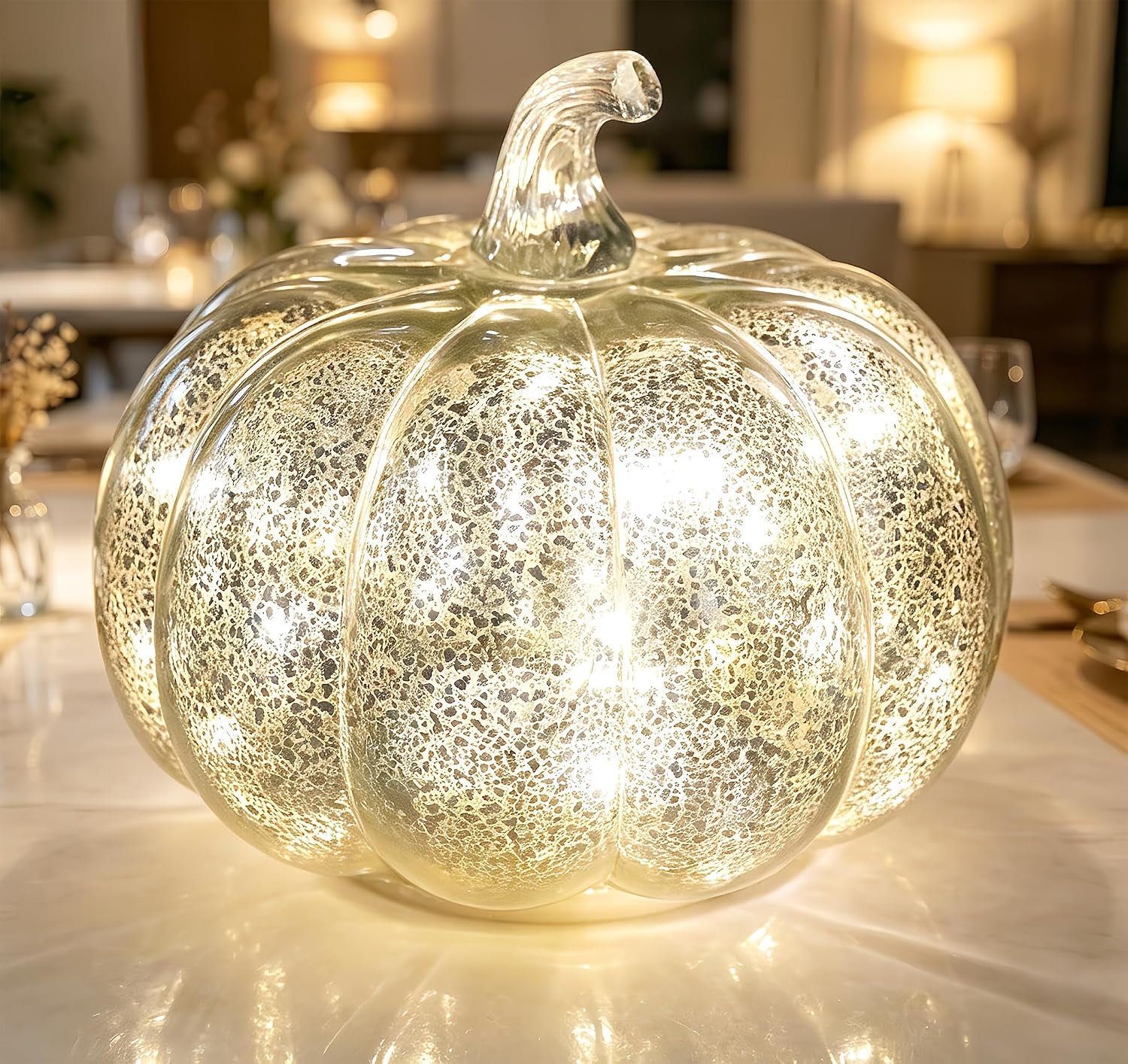 Mercury Glass Light up Pumpkin Light with Timer, with 10 Led Lights Inside,Battery Operated Led Pumpkin Light,Ideal for Halloween Fall Decoration, Thanksgiving Rustic Decor(Gold)