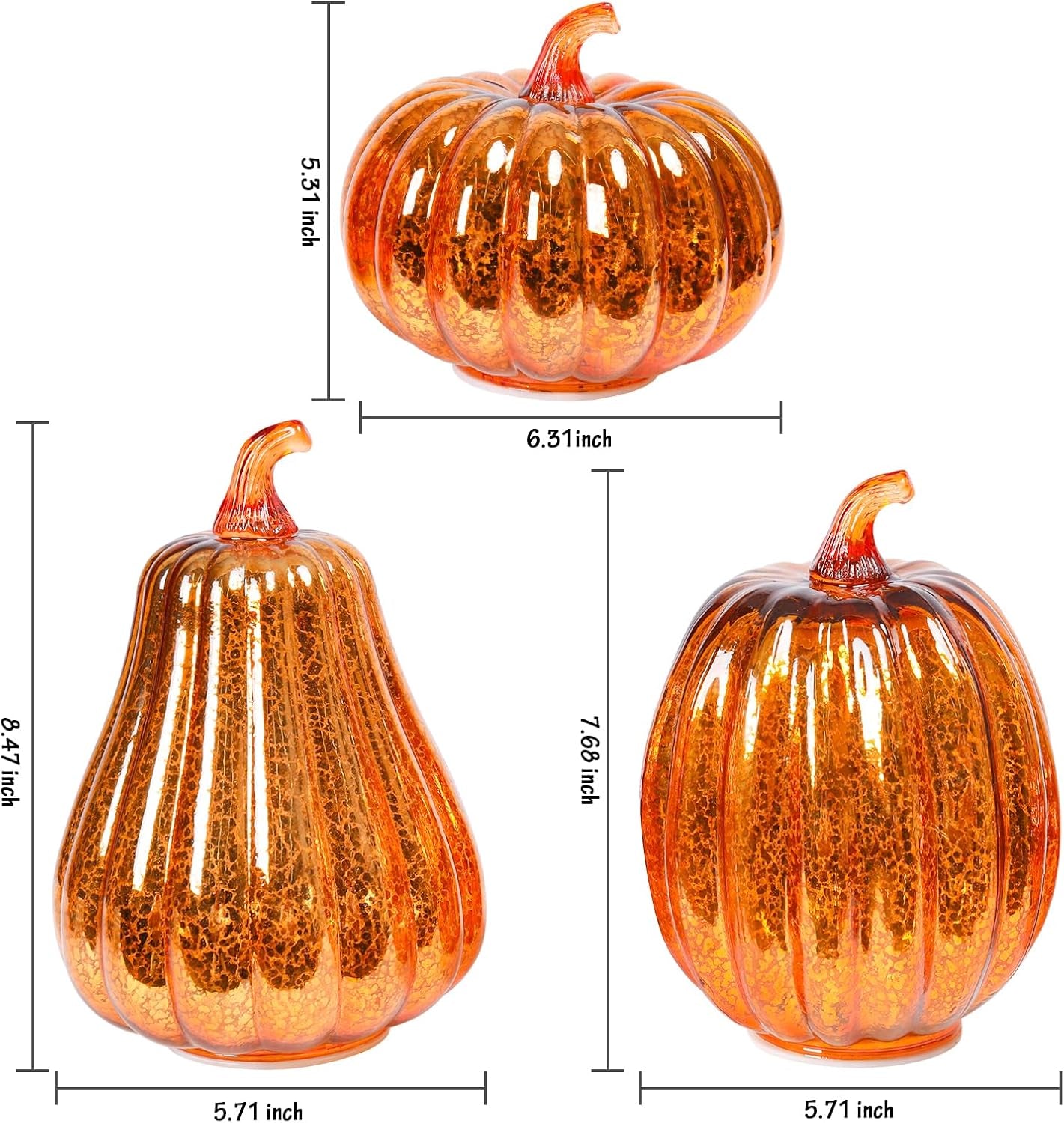 Mercury Glass Pumpkin Lights Fall Porch Decorations Halloween Holiday Gift | Light up Glass Pumpkins with Timer Autumn Thanksgiving Indoor/Outdoor Decor,3Pcs Starry Night Pumpkin for Tabletop