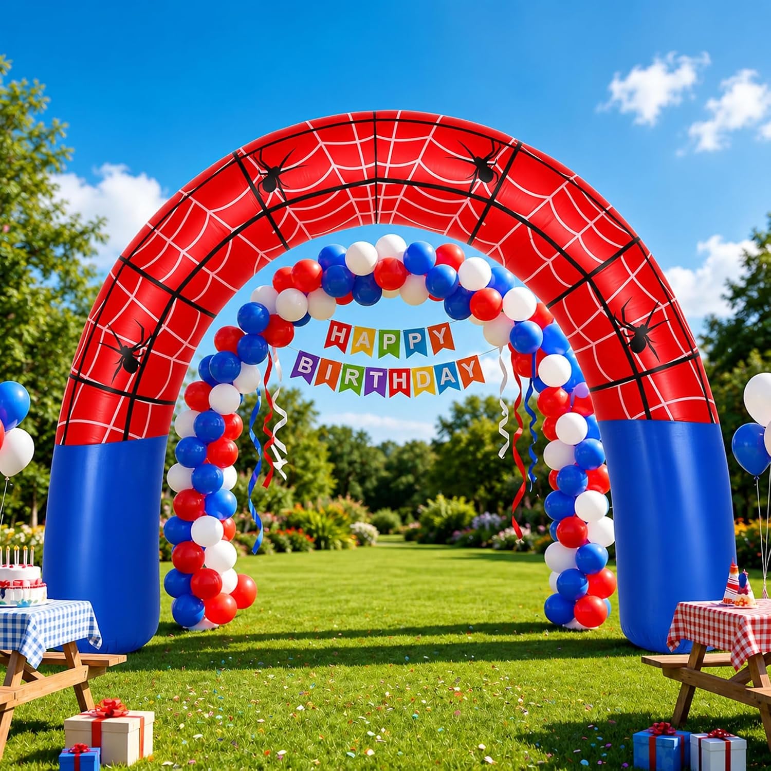 8Ft Giant Spider Web Inflatable Arch Blow up Inflatable Outdoor Yard Decorations with Built in LED Lights Red Spider Web Theme Birthday Party Decor for Garden Lawn