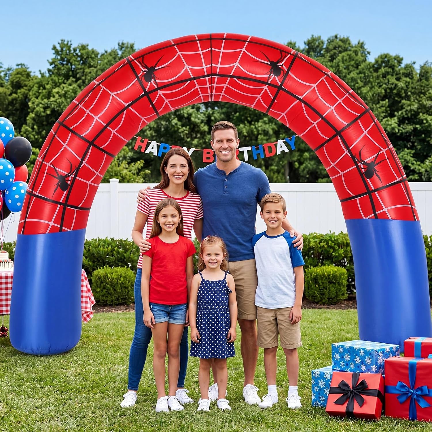 8Ft Giant Spider Web Inflatable Arch Blow up Inflatable Outdoor Yard Decorations with Built in LED Lights Red Spider Web Theme Birthday Party Decor for Garden Lawn