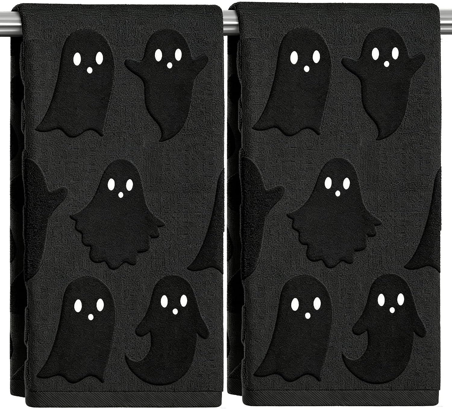 2 Pack Halloween Hand Towels 100% Cotton Jacquard Skeleton Halloween Kitchen Towels White Bathroom Towels Set Seasonal Bathroom Decor(Beige Skeleton, Halloween)