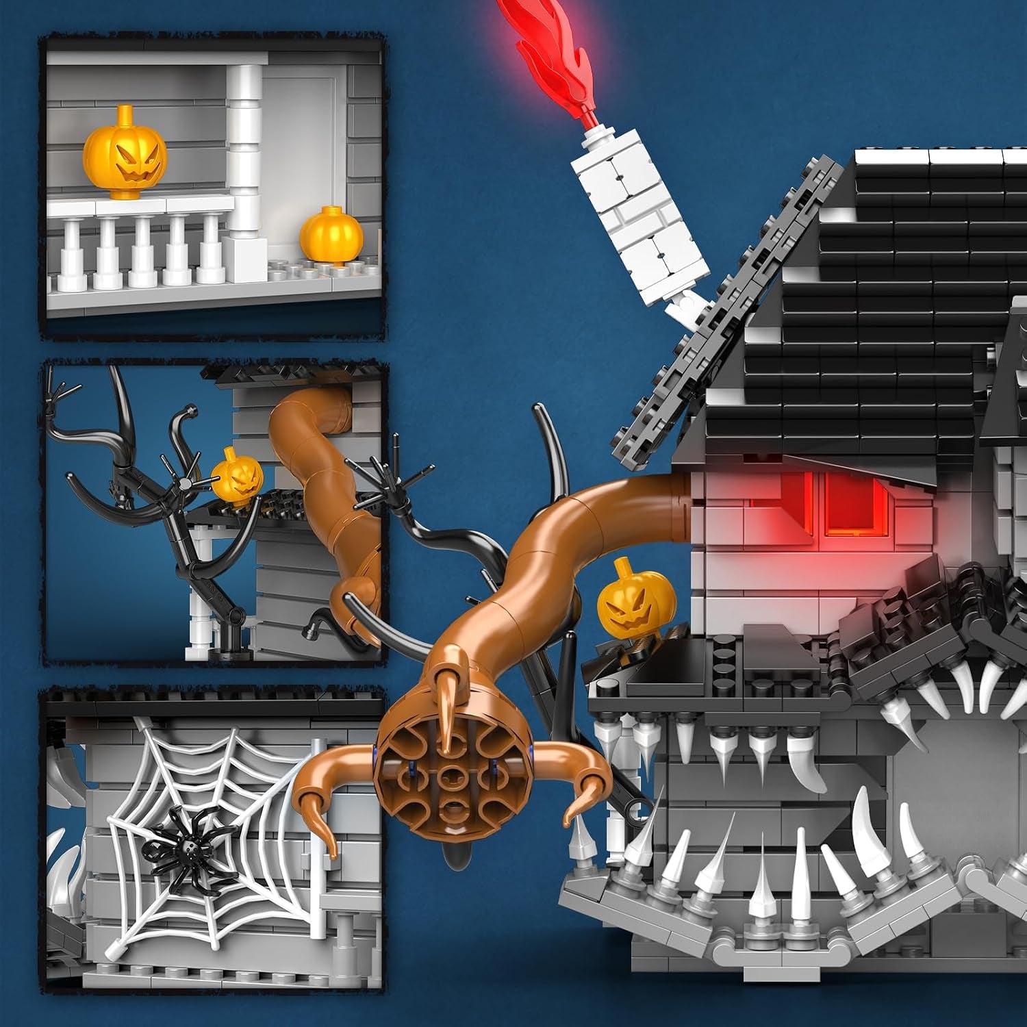 Halloween Haunted House Building Set, Miniature Horror House Decor Model Kit with LED Light, Haunted Mansion for Adults, Teens Age 14+, Horror Movie Fans (1025 PCS)