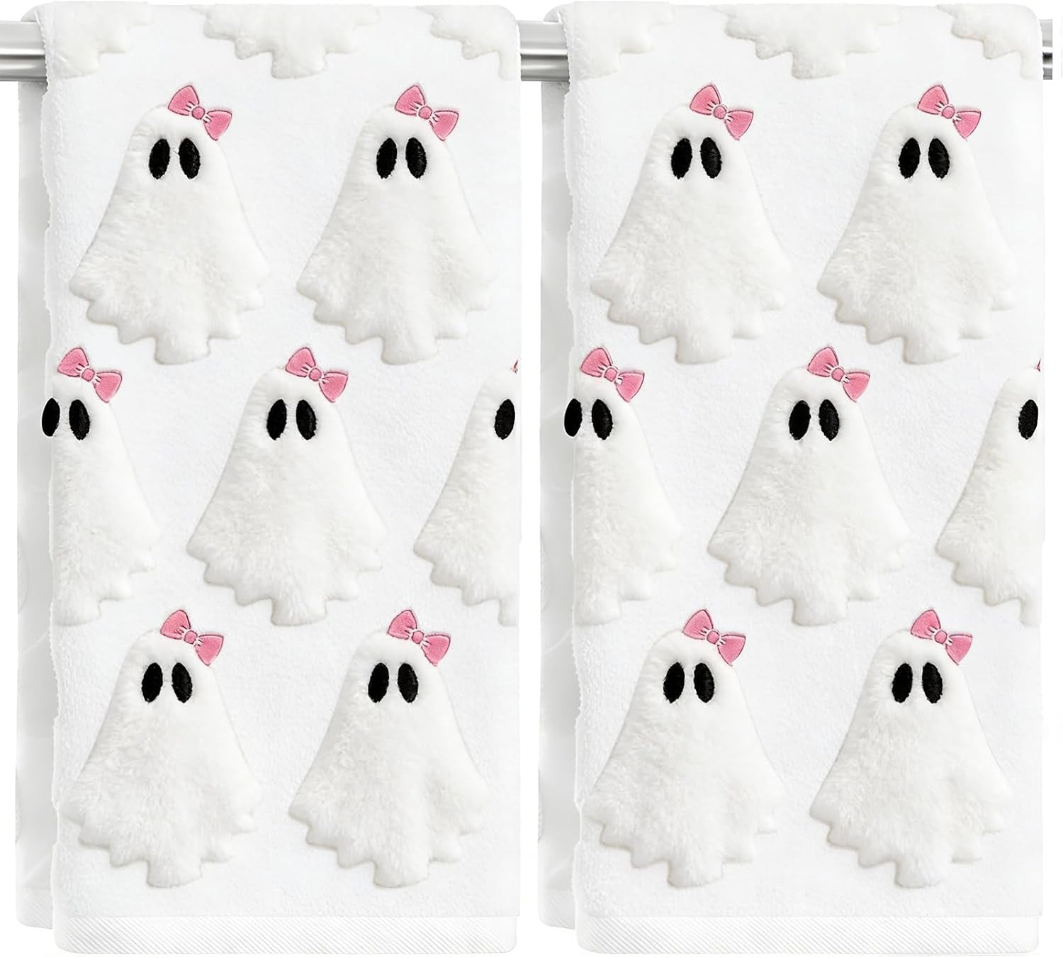 2 Pack Halloween Hand Towels 100% Cotton Jacquard Skeleton Halloween Kitchen Towels White Bathroom Towels Set Seasonal Bathroom Decor(Beige Skeleton, Halloween)