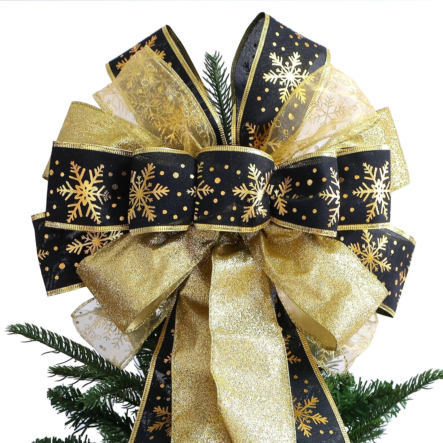 Large Christmas Tree Topper Bow 52X13 Inch, Pre-Tied Wired Wreath Ribbon | Big Festive Xmas Bow Ornaments with Long Streamers for Holiday Indoor Outdoor Home Party Decoration (Green)