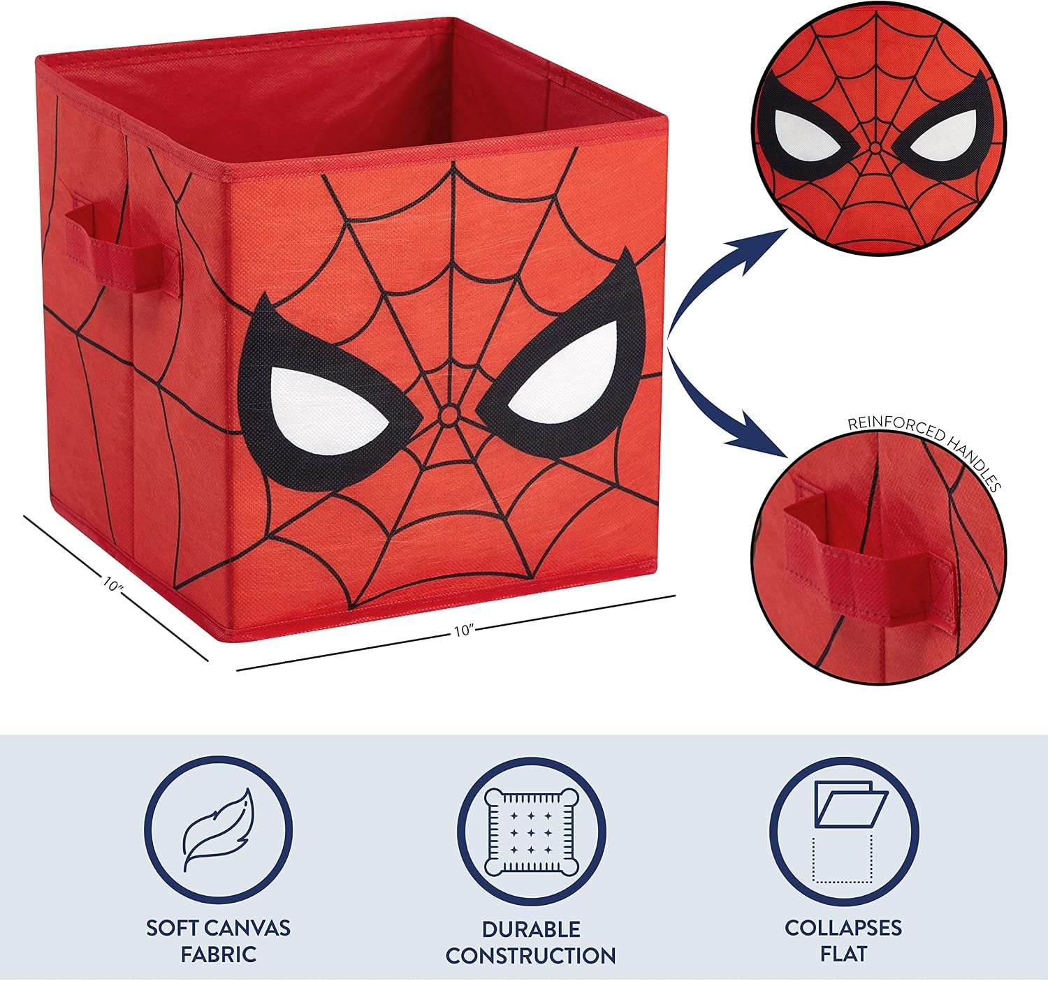 Marvel Spider-Man Collapsible Storage Cubes, Set of 2 Fabric Organizer Bins, 10 X 10 Inch Storage Baskets for Kids Bedroom, Playroom, Closet & Cube Shelves, Red