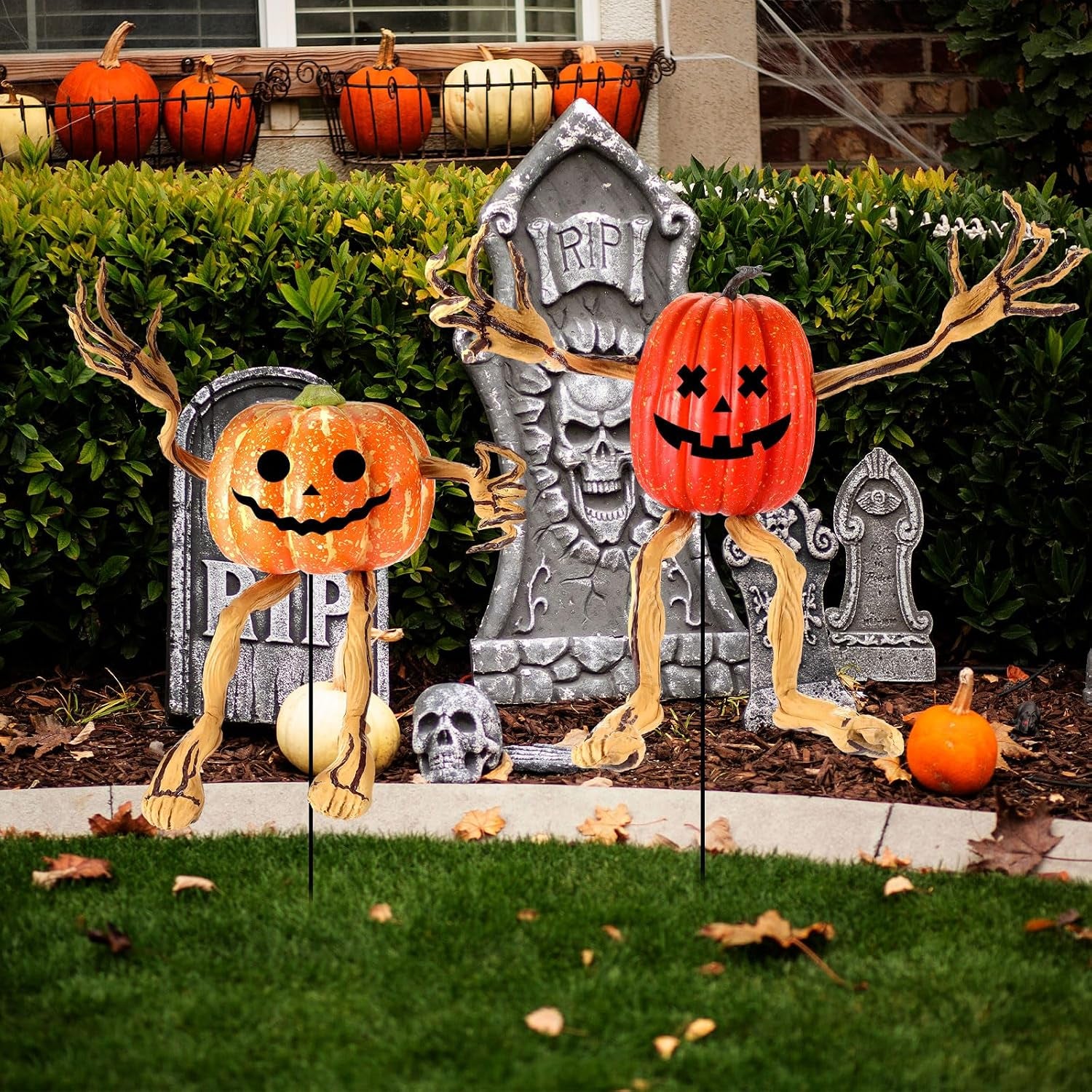 Set of 8 Bendable Pumpkin Arms and Legs Scary Outdoor Halloween Pumpkin Decor Spooky Vine Design Halloween Outdoor Decorations for outside Porch Yard