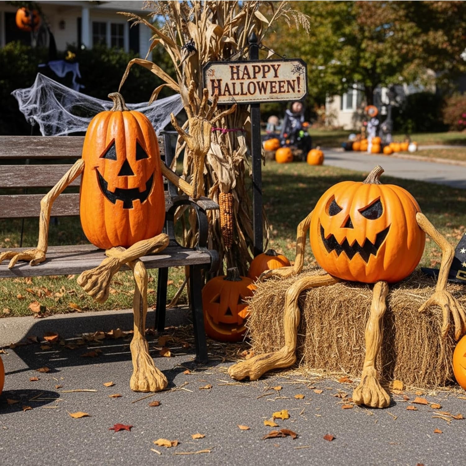 Set of 8 Bendable Pumpkin Arms and Legs Scary Outdoor Halloween Pumpkin Decor Spooky Vine Design Halloween Outdoor Decorations for outside Porch Yard