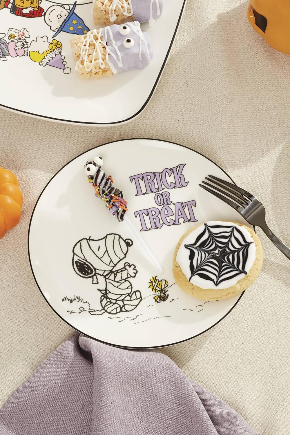 Great Pumpkin Halloween Accent Plates, Appetizer Plate Set for 4 | Porcelain, Hand Wash Recommended | Also Great as a Halloween Dessert Plate for Salad or Bread, Salad Plates