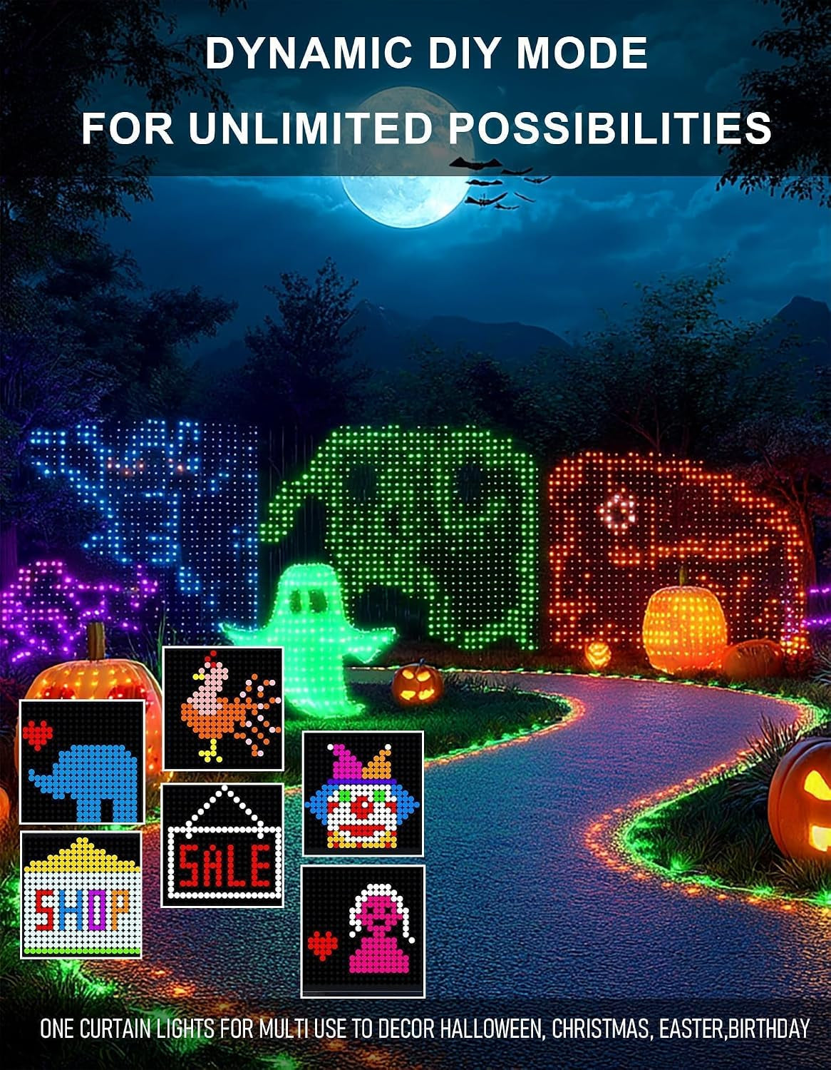 Smart Curtain Lights, 400LED 6.6FT X 6.6FT Color Changing Halloween Christmas Lights with Remote & APP, Dynamic DIY Fairy String Lights for Indoor Outdoor Bedroom Decorations