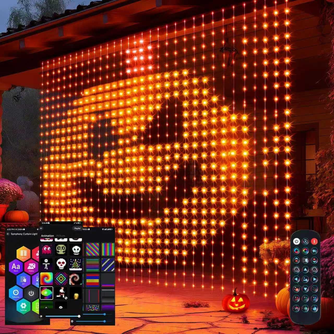 Smart Curtain Lights, 400LED 6.6FT X 6.6FT Color Changing Halloween Christmas Lights with Remote & APP, Dynamic DIY Fairy String Lights for Indoor Outdoor Bedroom Decorations