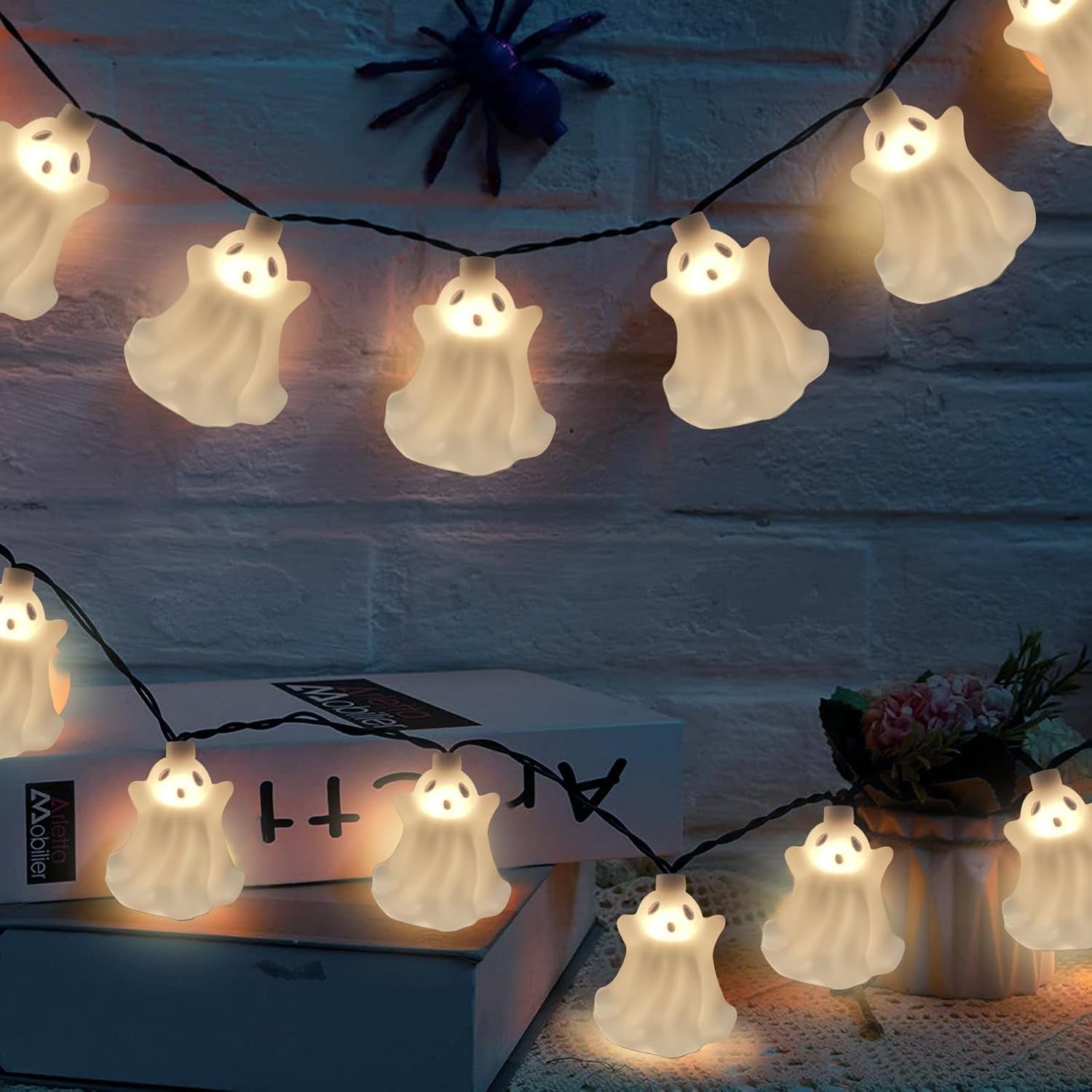 8.5FT 10 LED Outdoor Halloween Skeleton String Lights Plug In, Waterproof | Connectable, Hanging Multicolor Halloween Skull Lights UL Listed for Indoor Backyard, Patio, Porch, Party Decor, Black Wire
