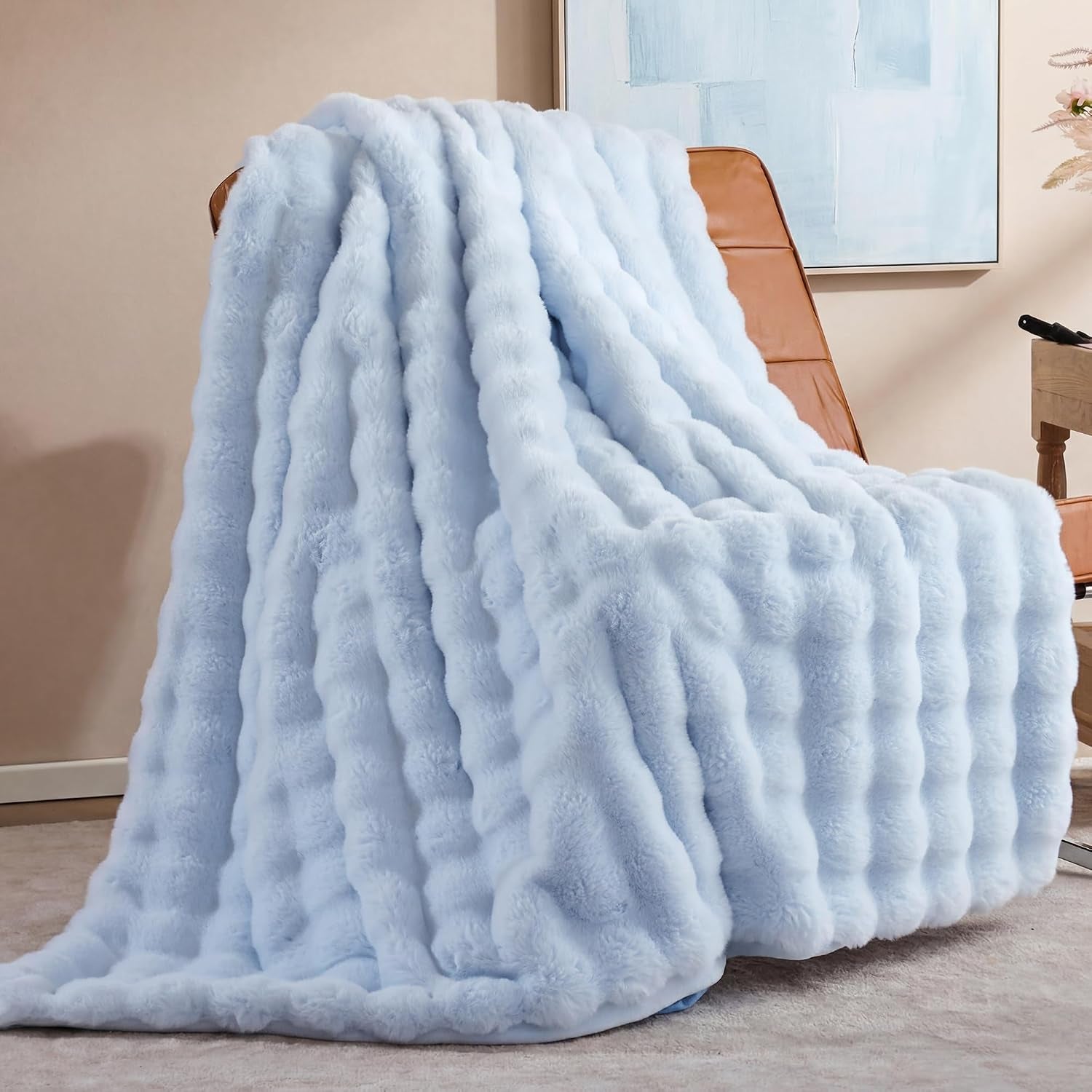 Faux Rabbit Fur Throw for Couch - Black Bubble Blanket 50"X60" | Fluffy Plush Fuzzy Throw for Sofa & Bed, Super Soft Cozy Comfrt Blanket, Luxury Aesthetic Black Decor Gift for Women