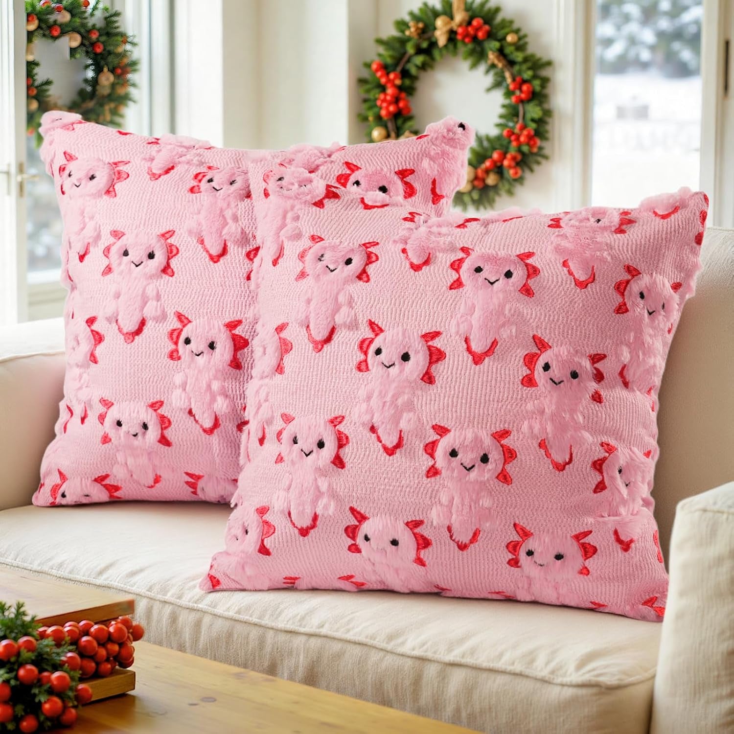 2PCS Chrismas Pillow Covers 18X18 Inch,Green Xmas Throw Pillow Cases,Chrismas Decor Soft Plush Faux Fur Wool Couch Cushion Case for Chair Sofa Bedroom Living Room