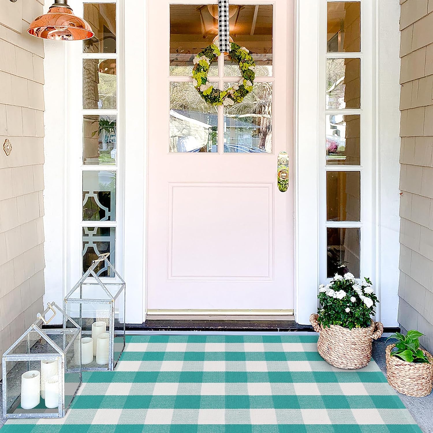 Orange and Black Plaid Rug, 3' X 5' Fall Outdoor Front Door Decor Mat, Cotton Washable Hand-Woven Rug for Layered Doormat, Autumn Halloween Thanksgiving Carpet for Porch, Entryway