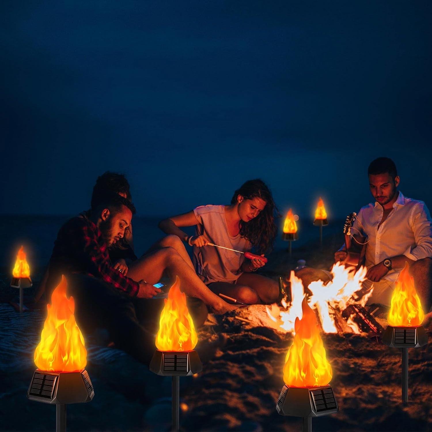 Solar Outdoor Torch Lights with Flickering Flame, Solar Pathway Decorative Lights, Waterproof LED Flame Torches for Outdoor Camping Garden Landscape Patio Path Yard Decorations - 4 Pack