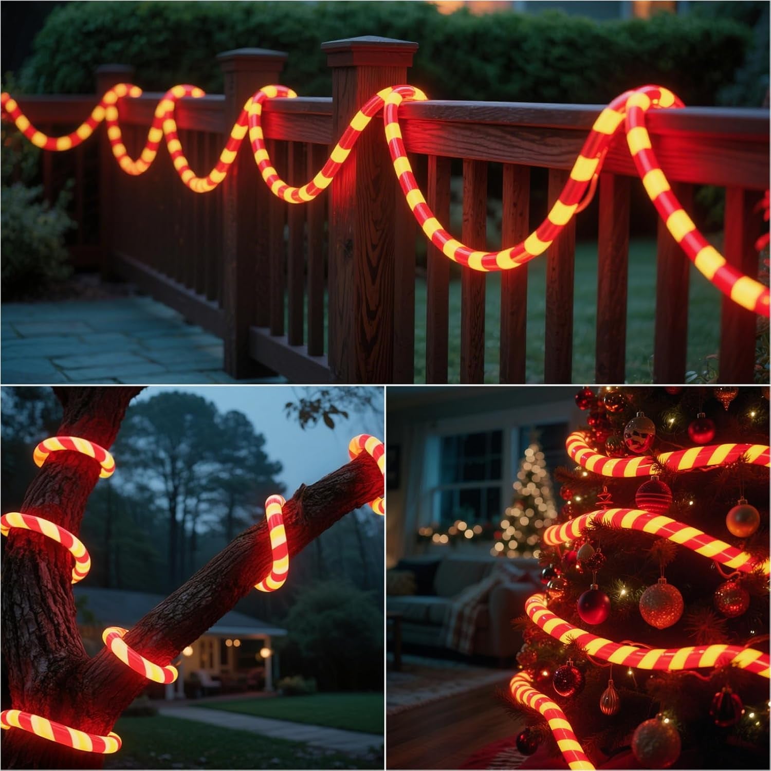 360 LED Christmas Candy Cane Rope Lights, 40FT Waterproof Xmas Tree Light, Connectable Tube Light Plug in for Indoor Outdoor Garden Yard Holiday Wedding Festival Party Decoration