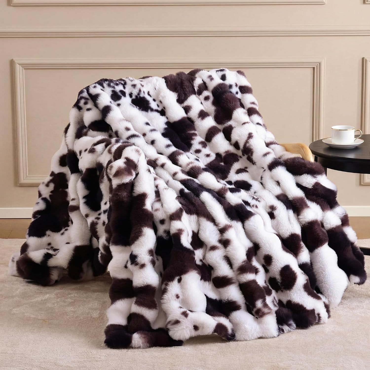 Faux Rabbit Fur Throw for Couch - Black Bubble Blanket 50"X60" | Fluffy Plush Fuzzy Throw for Sofa & Bed, Super Soft Cozy Comfrt Blanket, Luxury Aesthetic Black Decor Gift for Women