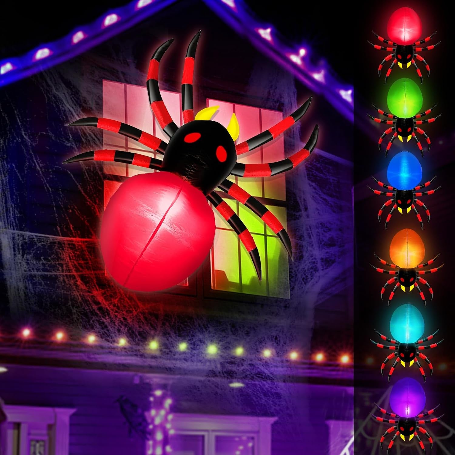Spook Up Your Halloween with a 3.5 Ft Inflatable Spider! 🕷️🎃 Color-Changing Lights & Waterproof Decor for Indoor/Outdoor Fun! 🎉👻