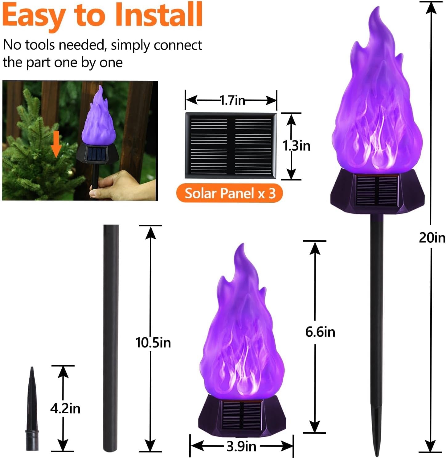 Solar Outdoor Torch Lights with Flickering Flame, 4 Pack Solar Pathway Decorative Lights, Waterproof LED Flame Torches for Outdoor Camping Garden Landscape Patio Path Yard Decorations - Purple