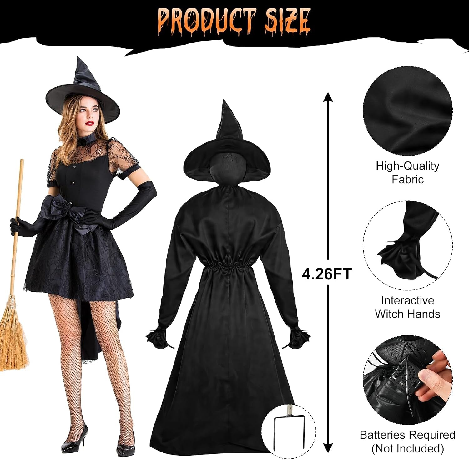 Halloween Decorations Outdoor, 5 Pack 4.3 FT Light up Holding Hands Witches | Witch Decor with Color Changing Glowing Face, Halloween Witch Decor with Stake for Yard Lawn Garden Porch Haunted House Decor