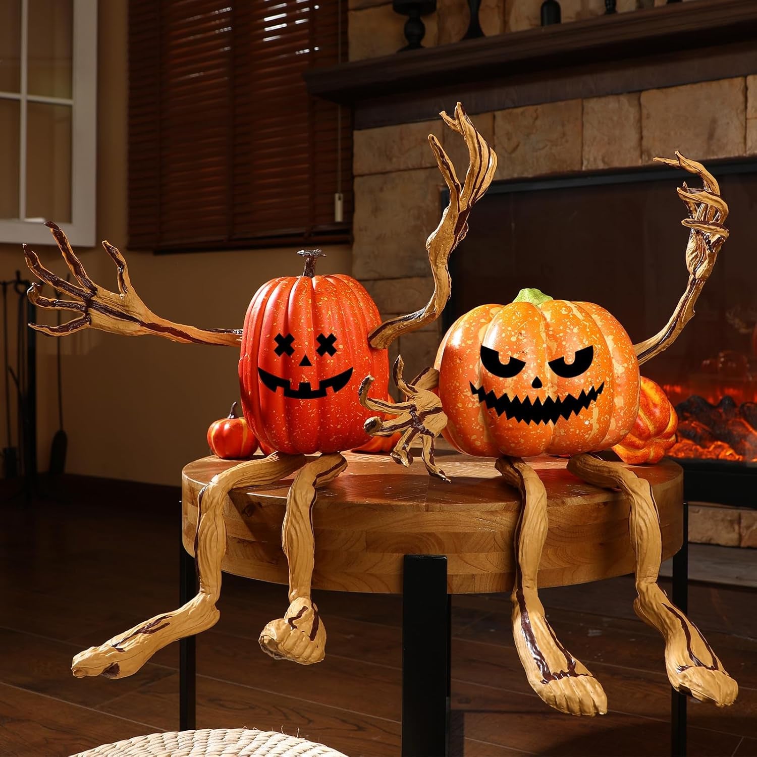 Set of 8 Bendable Pumpkin Arms and Legs Scary Outdoor Halloween Pumpkin Decor Spooky Vine Design Halloween Outdoor Decorations for outside Porch Yard