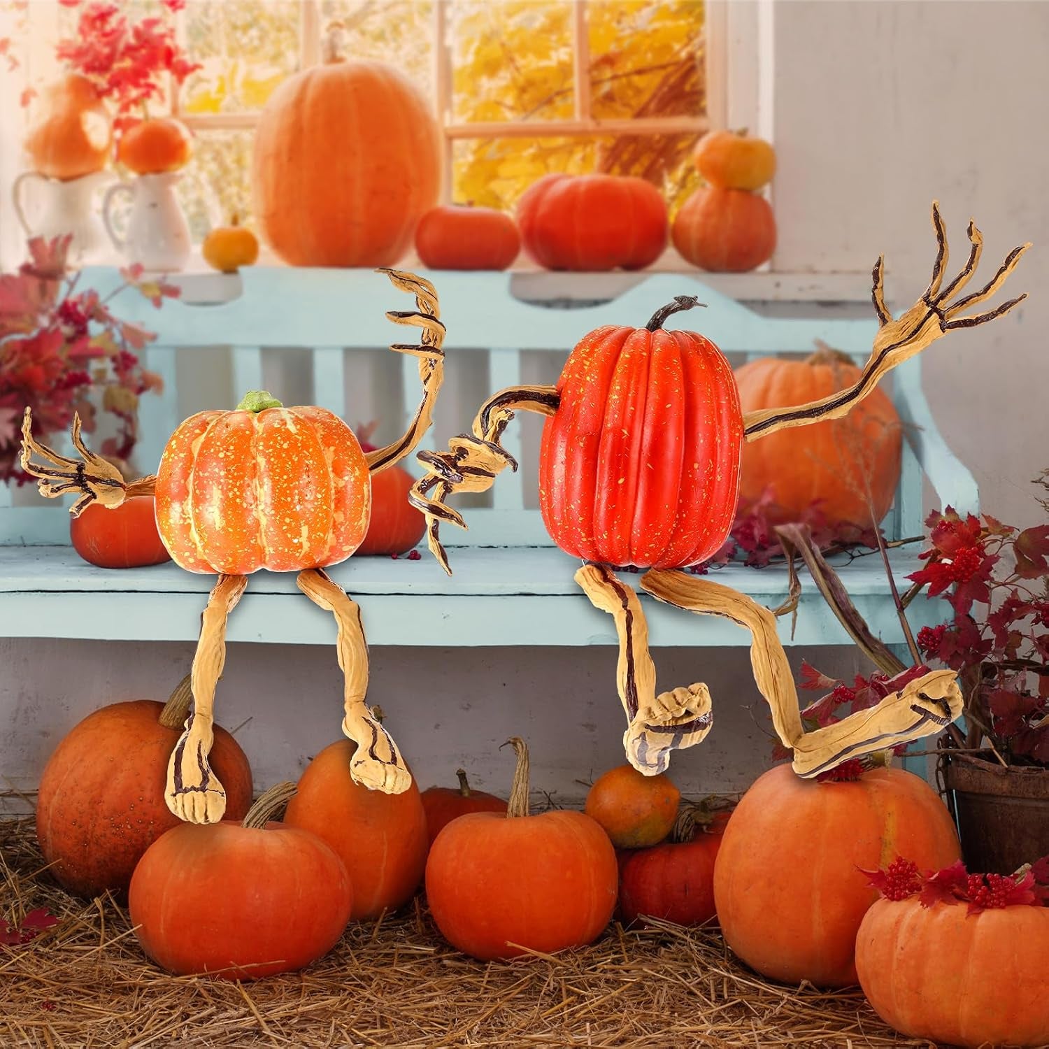 Set of 8 Bendable Pumpkin Arms and Legs Scary Outdoor Halloween Pumpkin Decor Spooky Vine Design Halloween Outdoor Decorations for outside Porch Yard