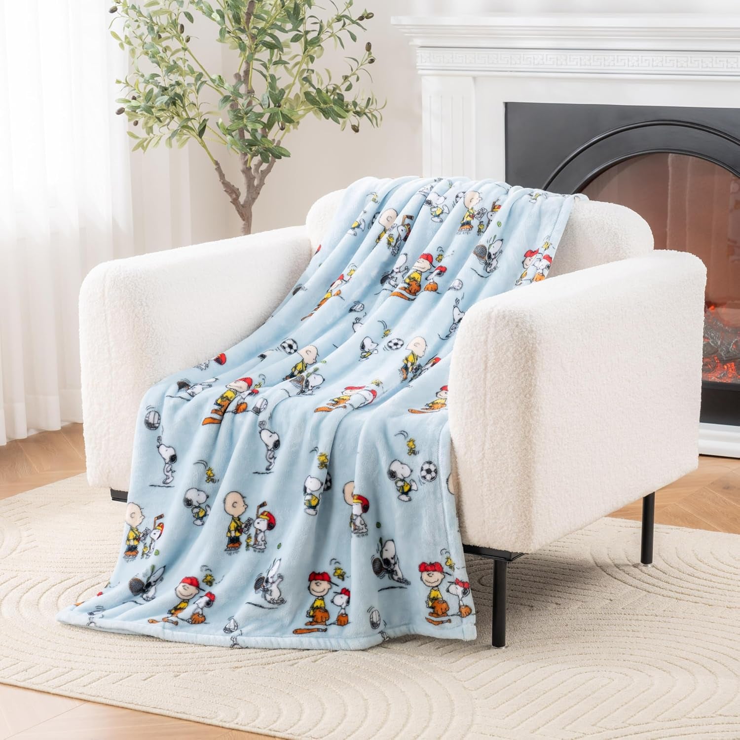Peanuts® Velvetloft® Cute Character Snoopy Plush Throw Blanket,Snoopy and Woodstock Fall Birds & Leafs Orange,Throw 55 in X 70 in (Official Peanuts® Product)