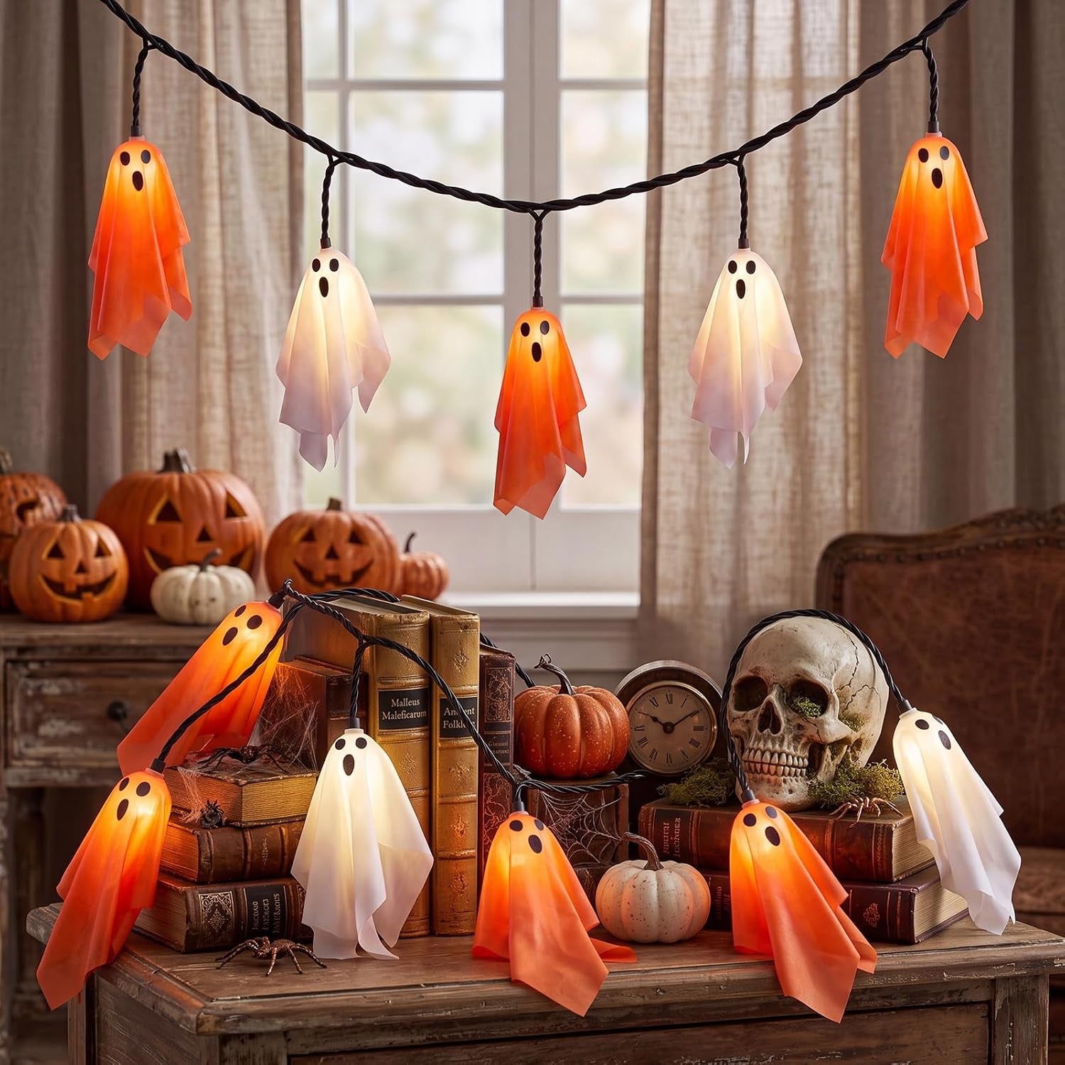 8.5FT 10 LED Outdoor Halloween Skeleton String Lights Plug In, Waterproof | Connectable, Hanging Multicolor Halloween Skull Lights UL Listed for Indoor Backyard, Patio, Porch, Party Decor, Black Wire