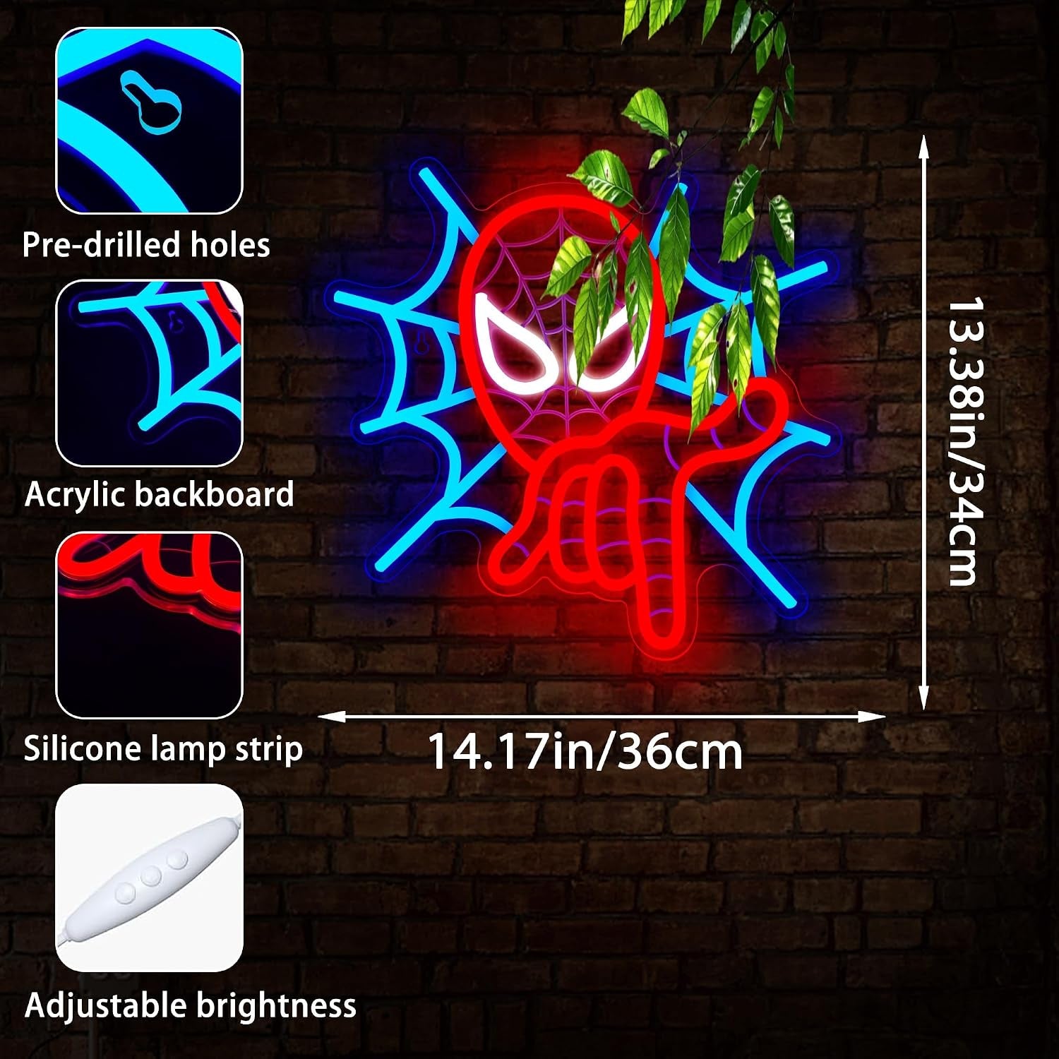 Spider Neon Sign for Wall Decor Anime Led Neon Light for Man Cave | Fans Birthday Cartoon Gifts,5V USB Powered,Gamer Bedroom,Movie Fans Room Decor, Teen Boys,Comic Shop Wall Art,14.1*11.3In